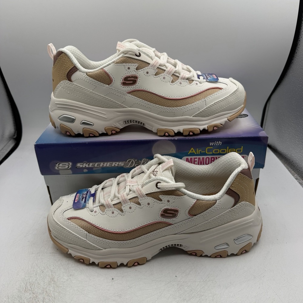 Skechers D'Lites Popular Vote Shoes Women Sz 9.5 Off White/Brown Sneakers 150241